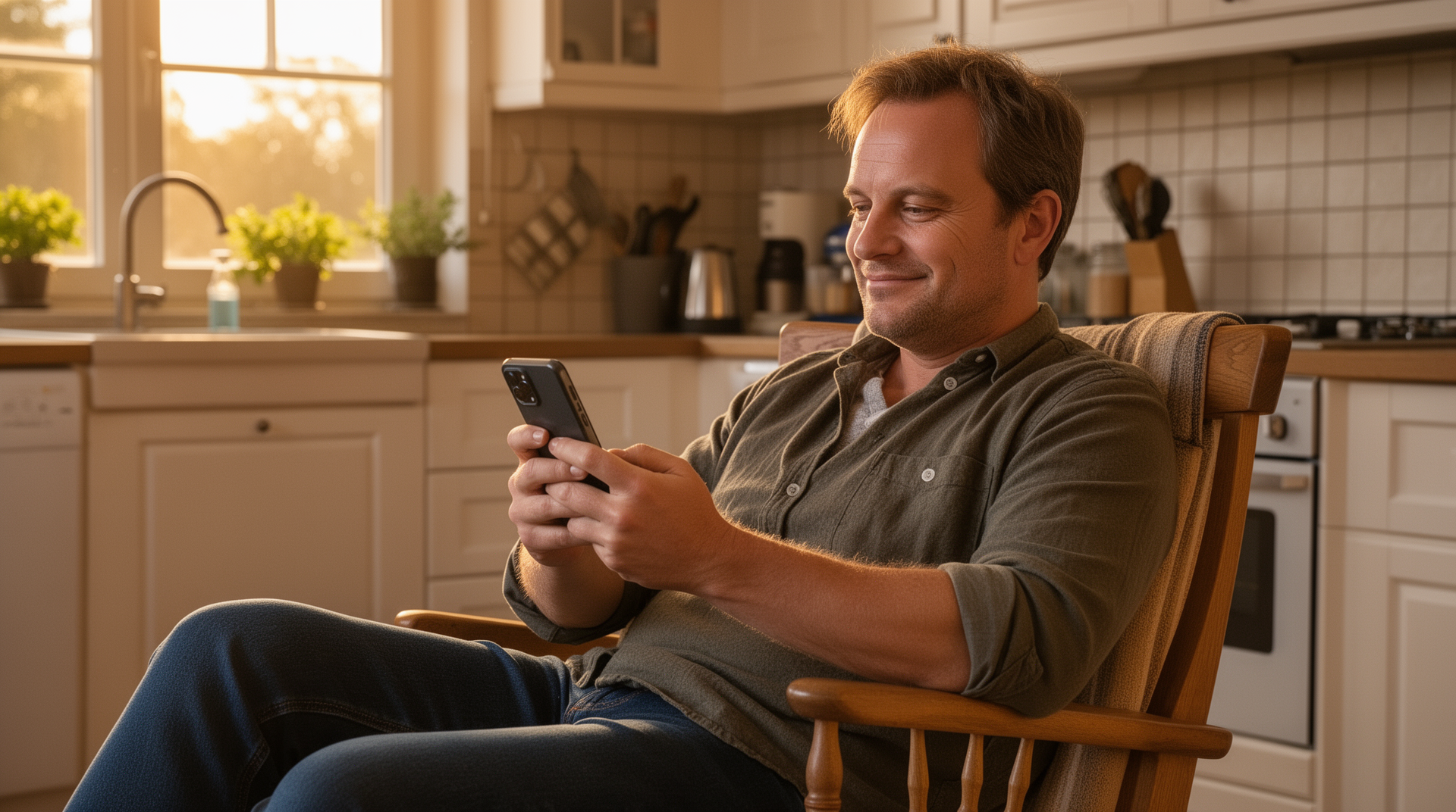 Älterer Mann erleichtert mit vereinfachtem Telefon