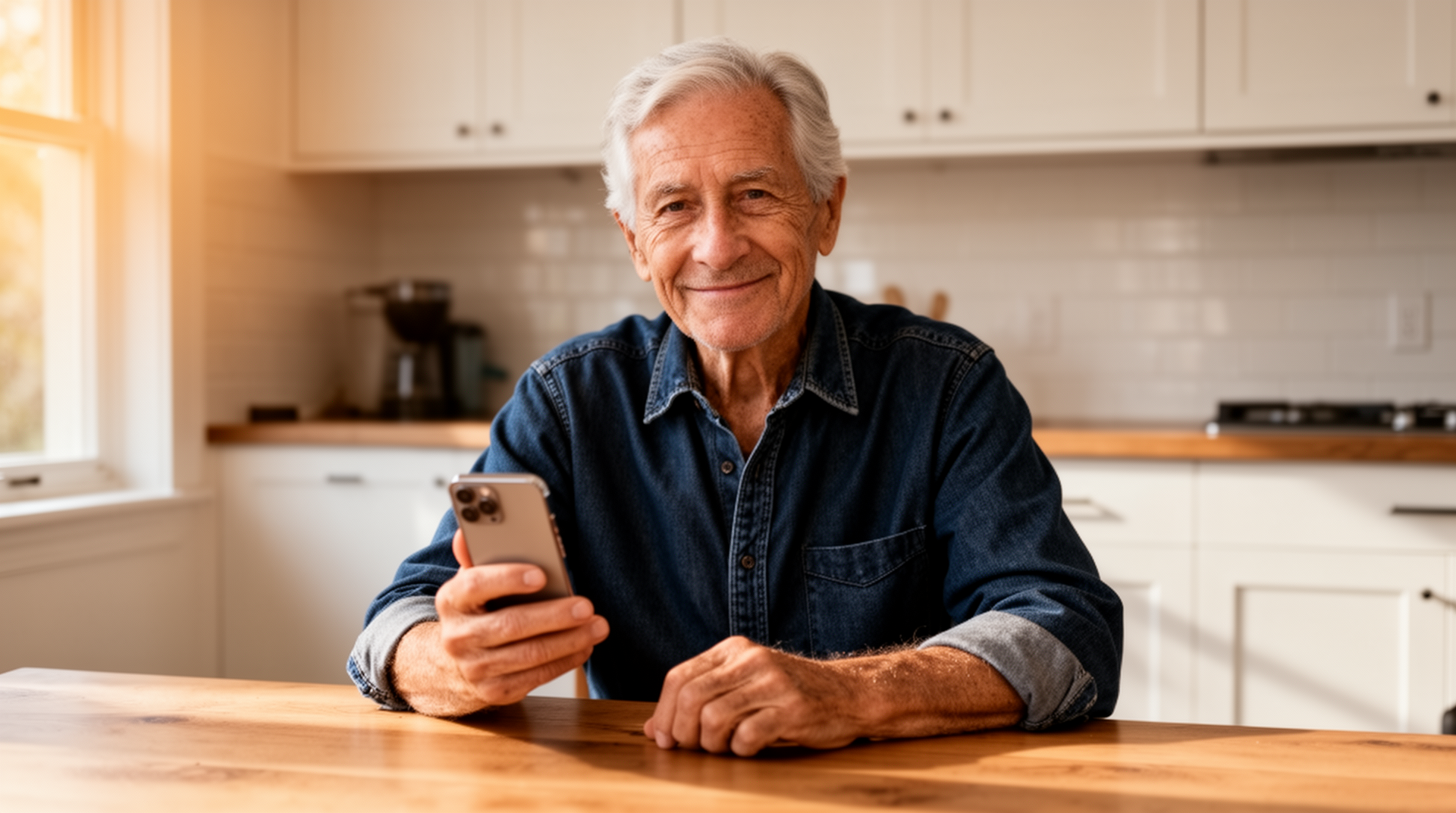Senior man relaxed and confident with simplified phone