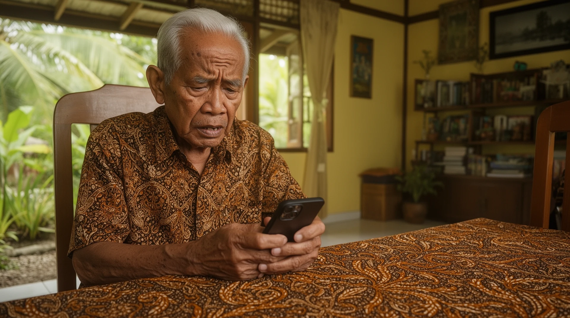 Lansia kebingungan memakai smartphone Android biasa
