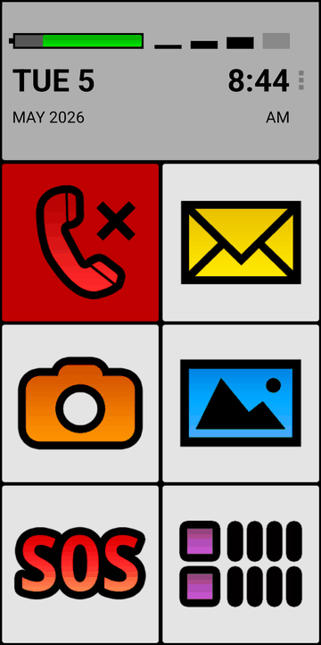BIG Launcher phone screen animation with large buttons