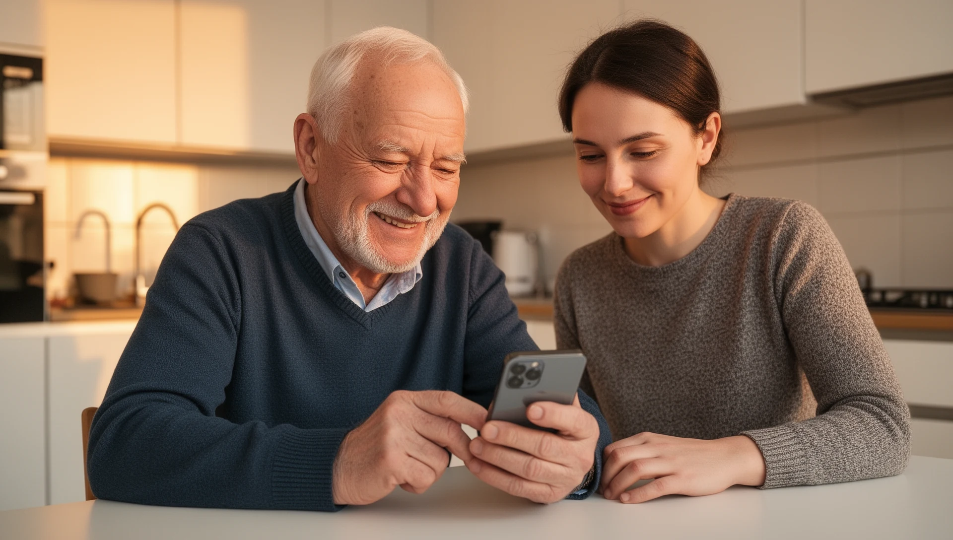 Illustrate the '20-minute test' or initial setup phase, emphasizing family support and the ease of adopting a simplified launcher.