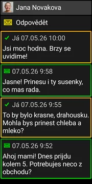 Obrazovka konverzace BIG SMS v tmavém motivu