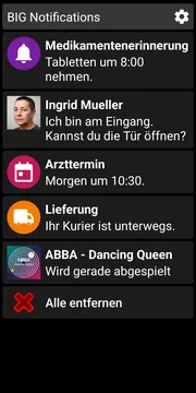 Benachrichtigungsliste von BIG Notifications im dunklen Design