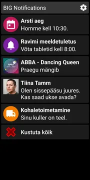 BIG Notificationsi tumeda teema märguannete loend