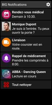 Liste de notifications de BIG Notifications thème sombre
