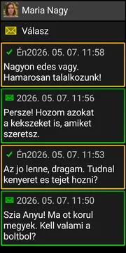 BIG SMS sötét témájú beszélgetési képernyő