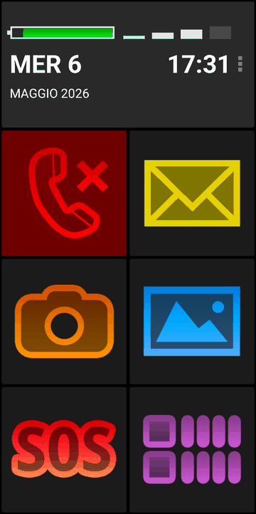 Schermata iniziale di BIG Launcher con tema scuro e animazione di chiamata persa