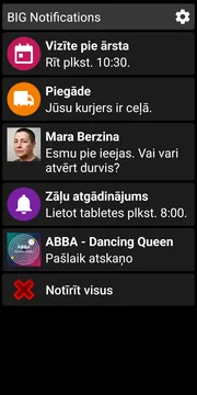 BIG Notifications tumšā režīma paziņojumu saraksts