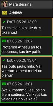 BIG SMS tumšā režīma sarunu ekrāns
