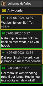 BIG SMS conversatiescherm met een donker thema