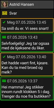 BIG SMS samtaleflate med mørkt tema