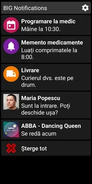 Lista de notificări BIG Notifications cu temă întunecată