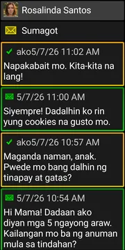 Screen ng usapan sa BIG SMS na may madilim na tema