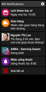 Danh sách thông báo của BIG Notifications chủ đề tối