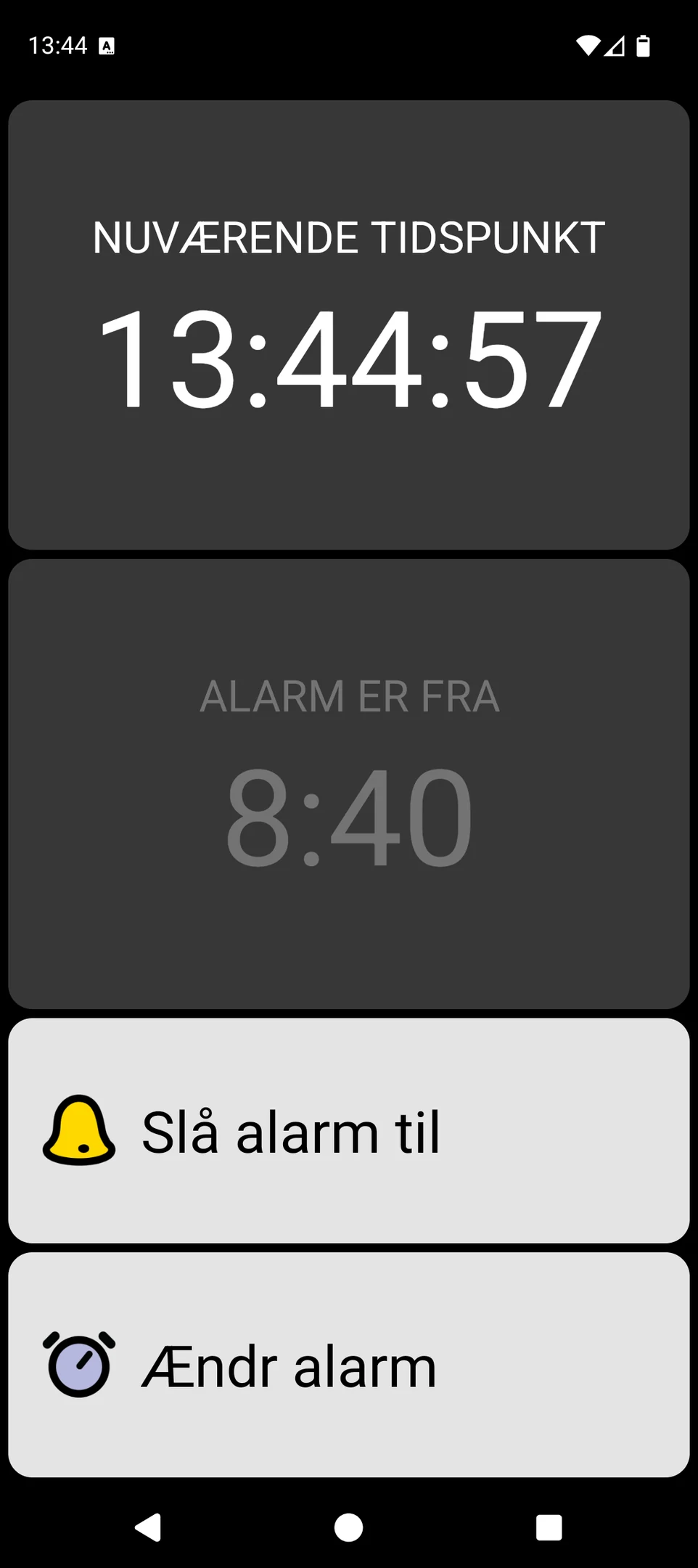 BIG Alarm-skærm med stort klokkeslæt og store alarmknapper