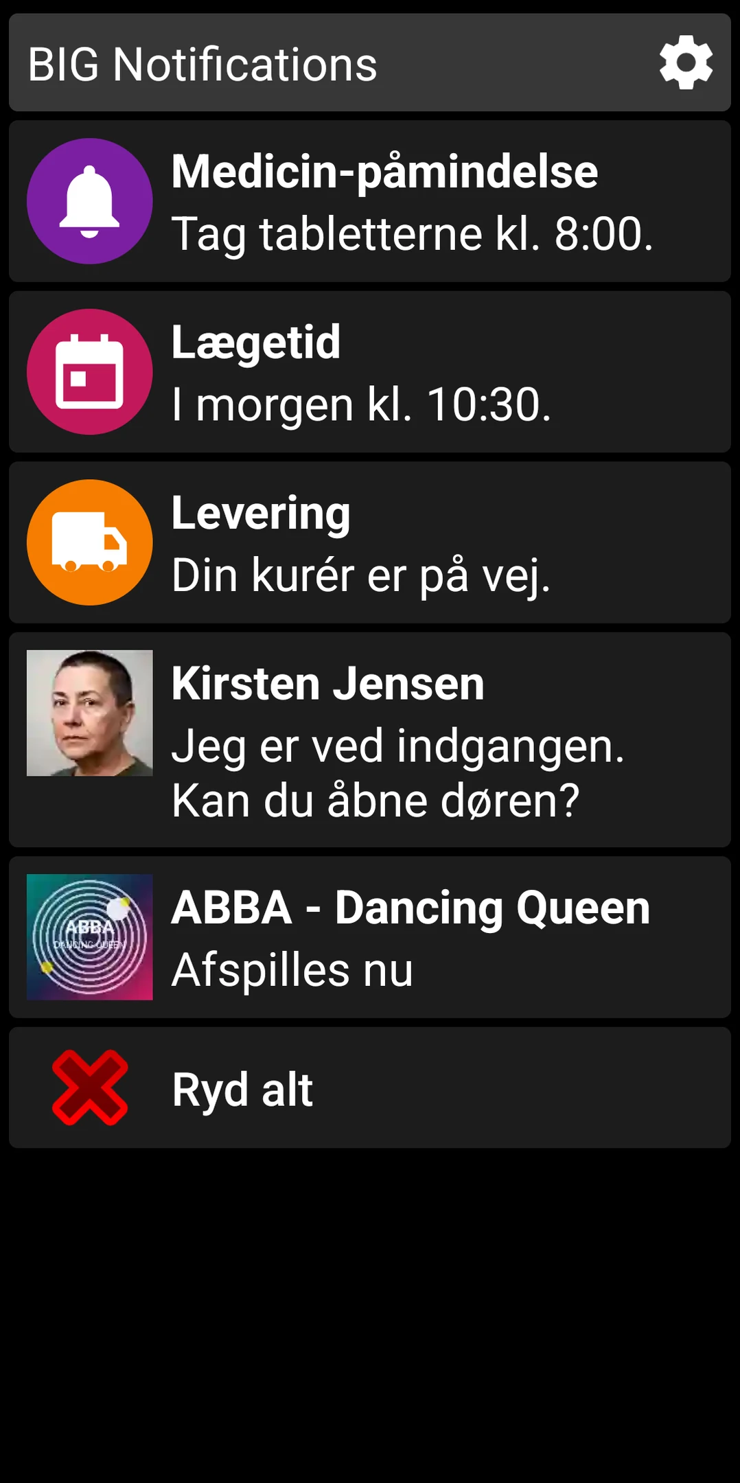 BIG Notifications-liste med forstørrede Android-notifikationer