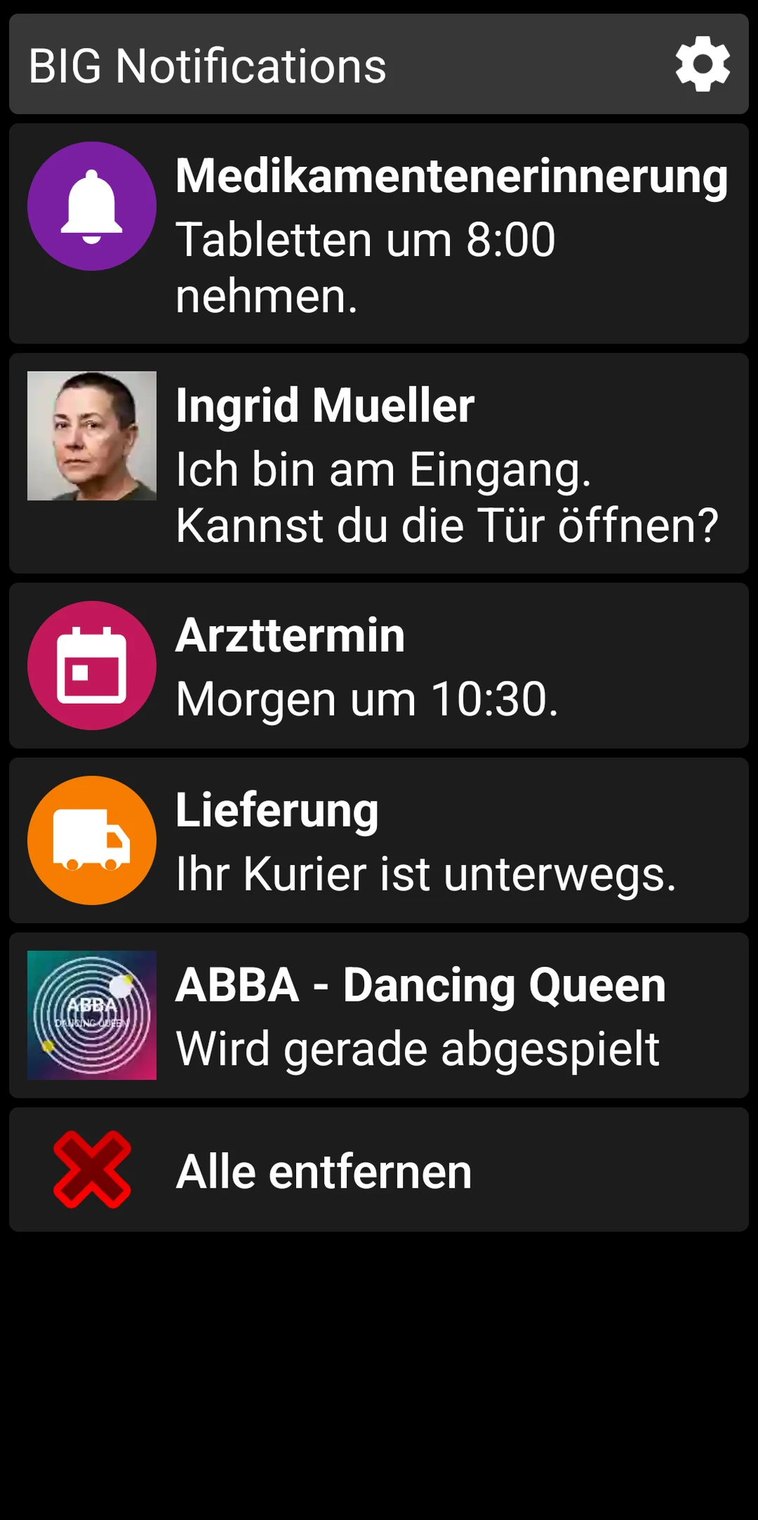 BIG Notifications Liste mit vergrösserten Android-Benachrichtigungen