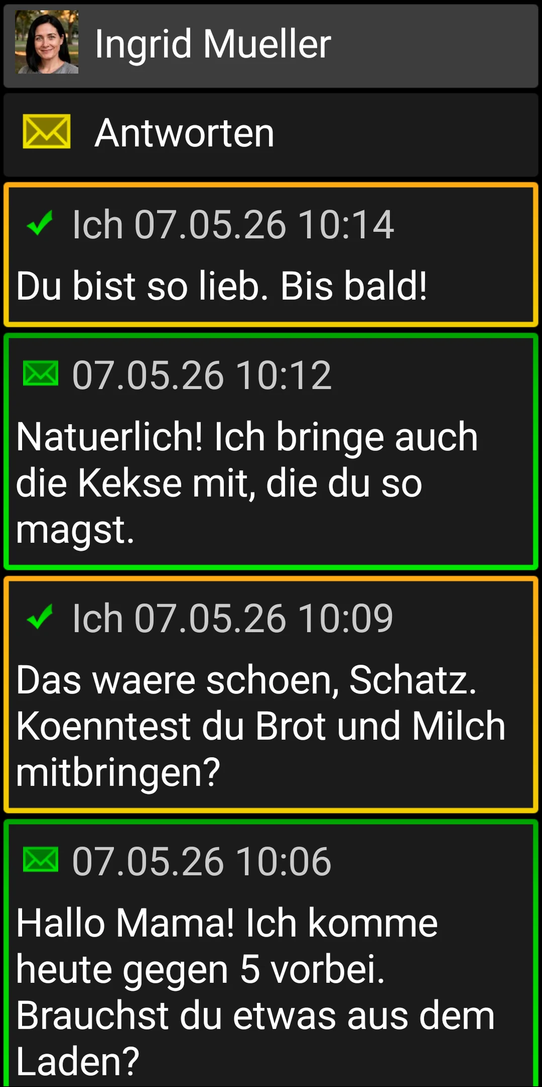 BIG SMS Unterhaltung mit grossen, kontrastreichen Nachrichtenkarten