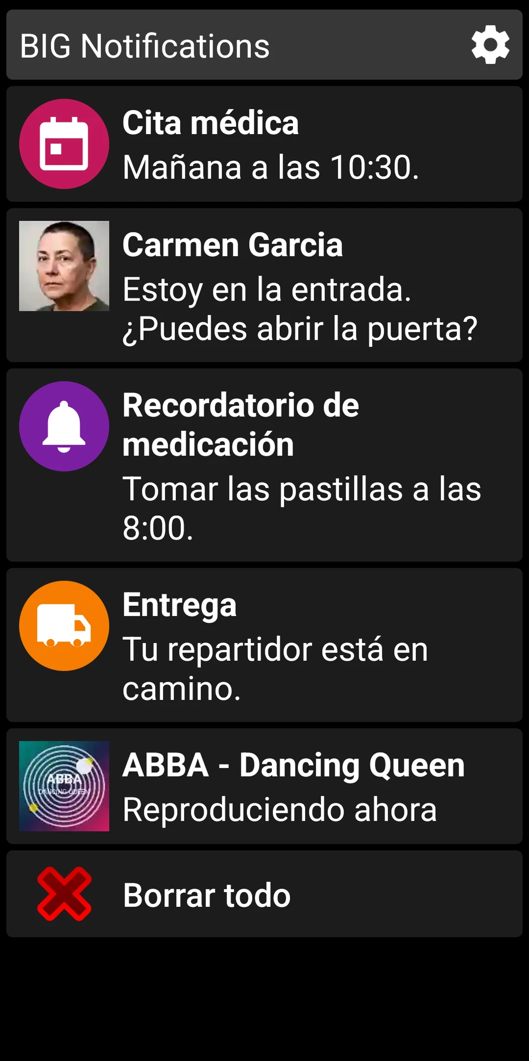 Lista de BIG Notifications con notificaciones de Android ampliadas