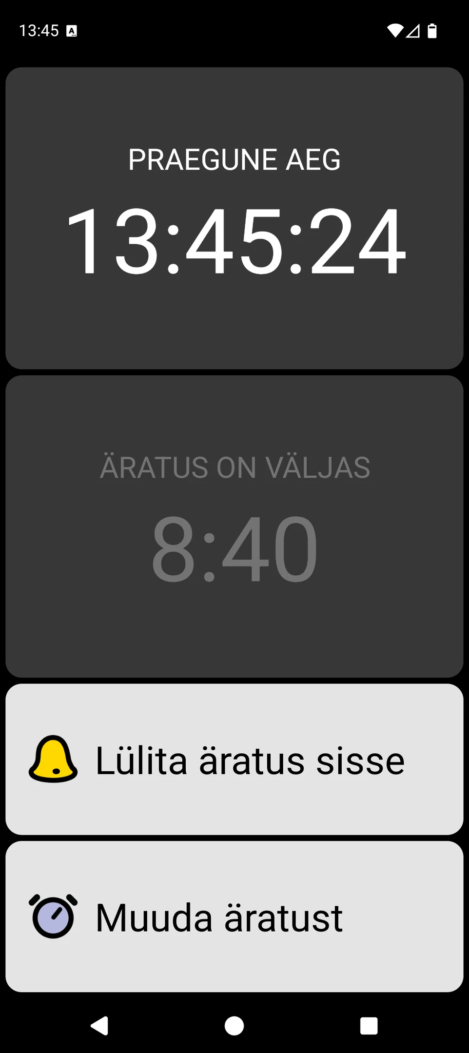 BIG Alarmi ekraan suure kellaaja ja suurte äratusnuppudega