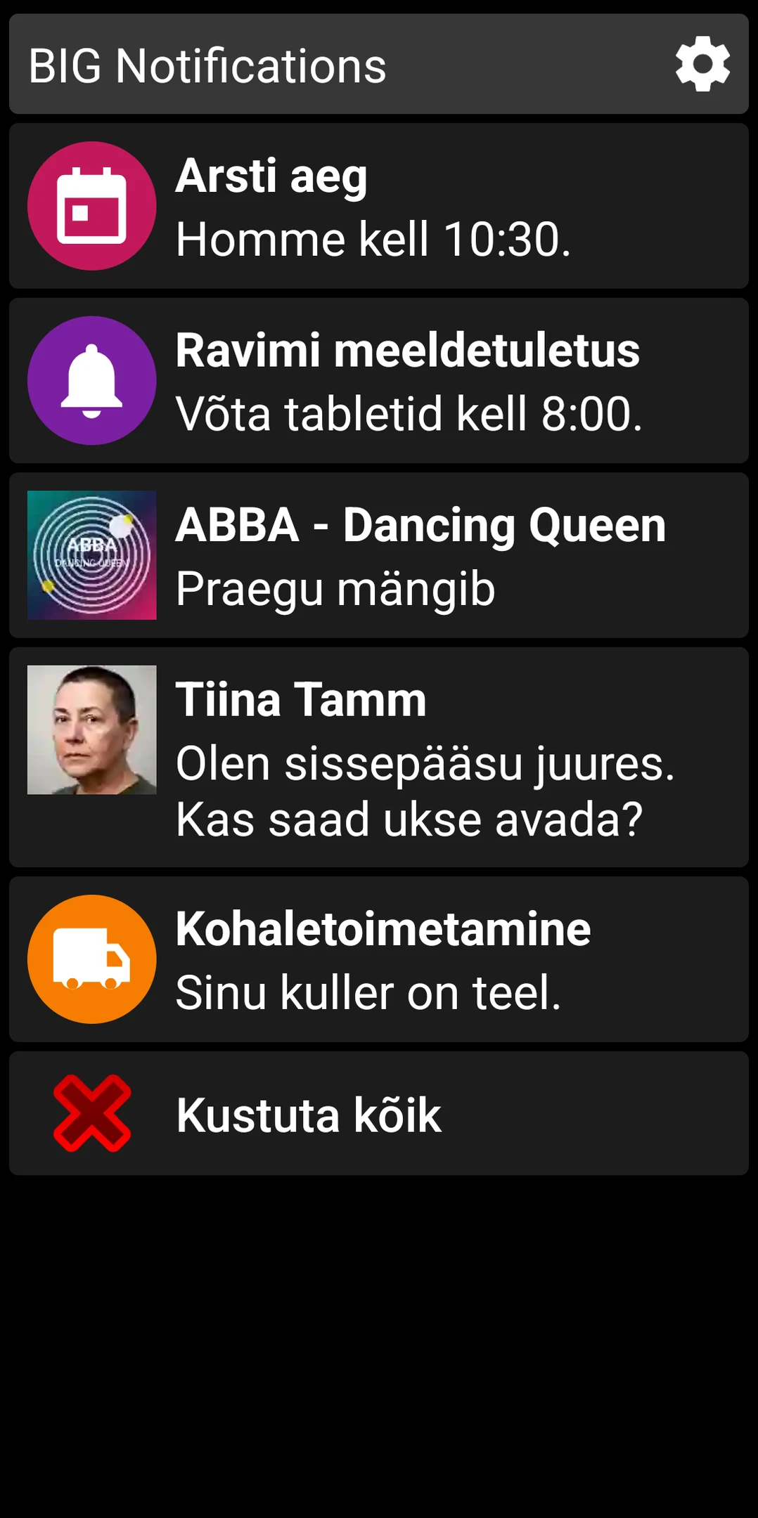 BIG Notificationsi loend suurendatud Androidi märguannetega