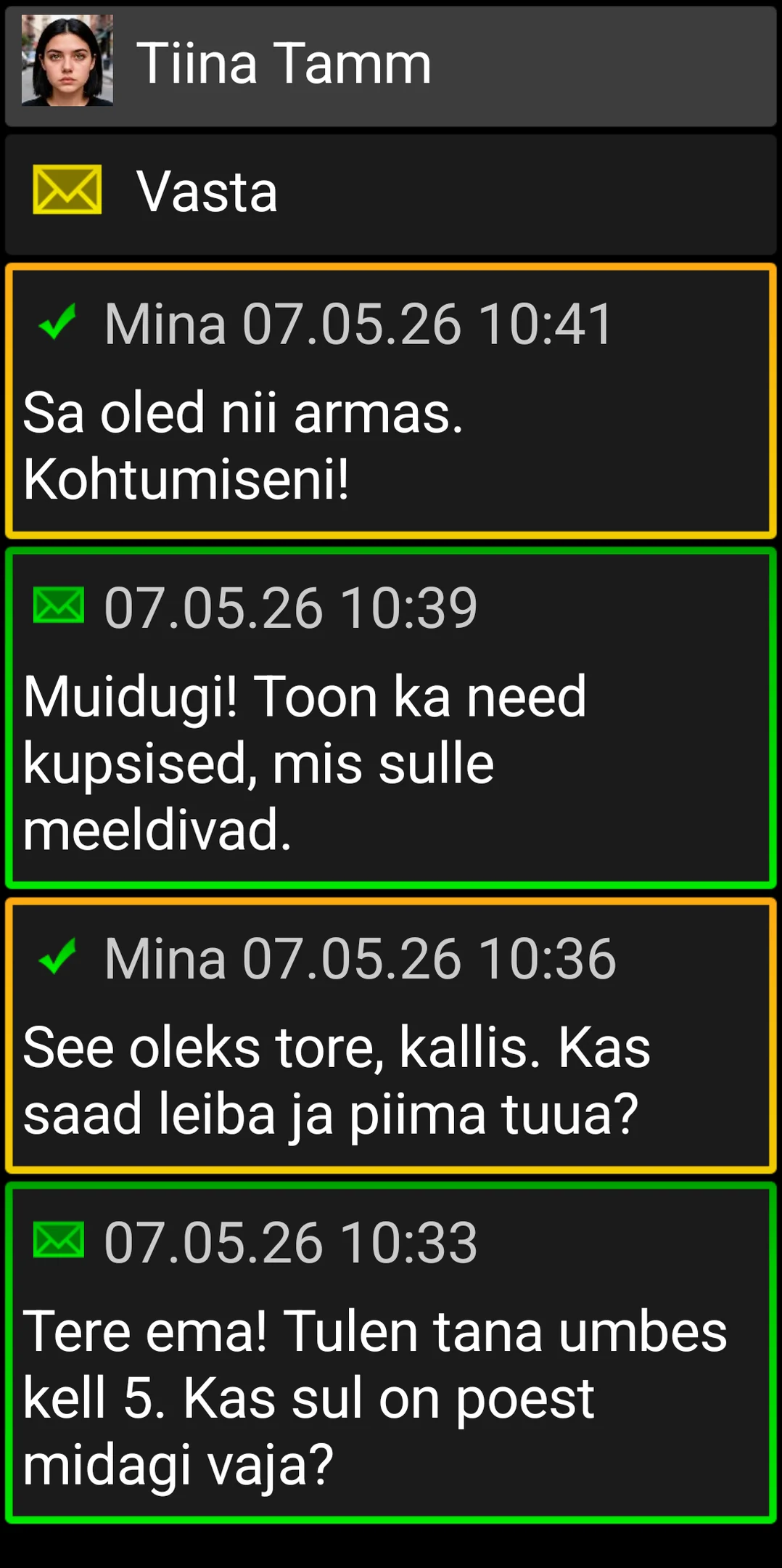 BIG SMS-i vestlus suurte kontrastsete sõnumikaartidega