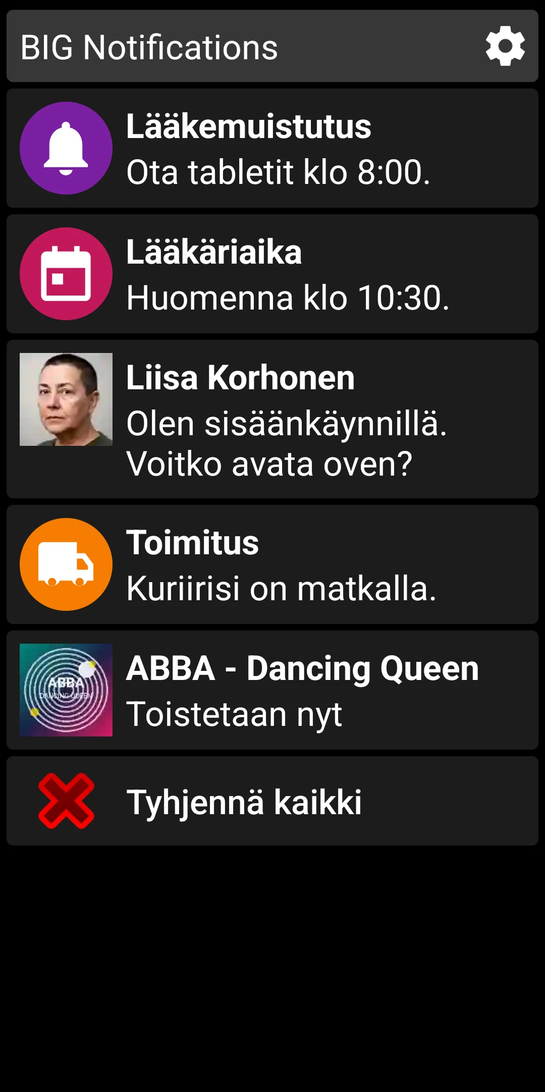 BIG Notifications -luettelo, joka näyttää suurennetut Android-ilmoitukset