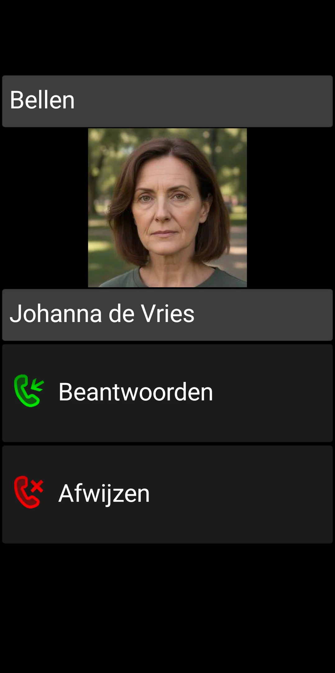 BIG Phone-scherm voor inkomende oproepen met grote knoppen voor Beantwoorden en Weigeren