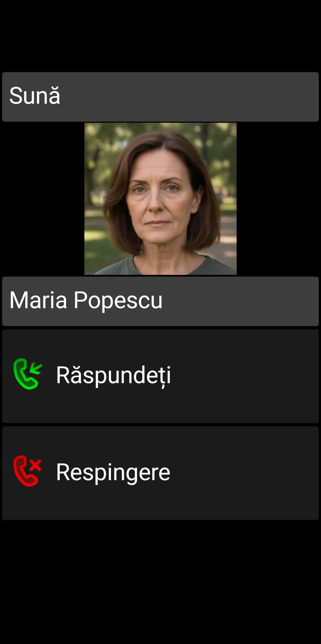 Ecranul pentru apeluri primite BIG Phone cu comenzi mari pentru Răspuns și Respingere