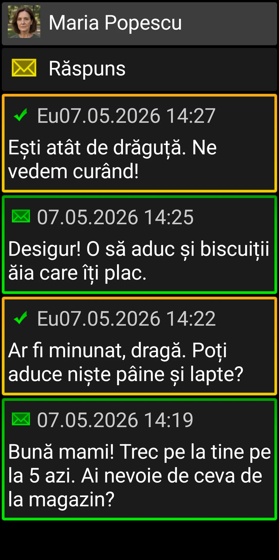 Conversație BIG SMS cu casete de mesaje mari și contrast ridicat