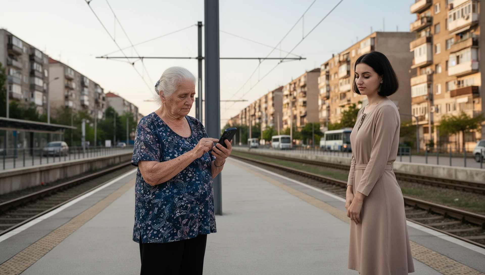 Bărbat în vârstă testând singur un smartphone în timp ce așteaptă în stația de autobuz