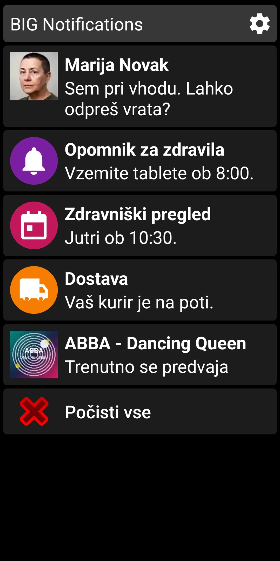 Seznam BIG Notifications s povečanimi obvestili sistema Android