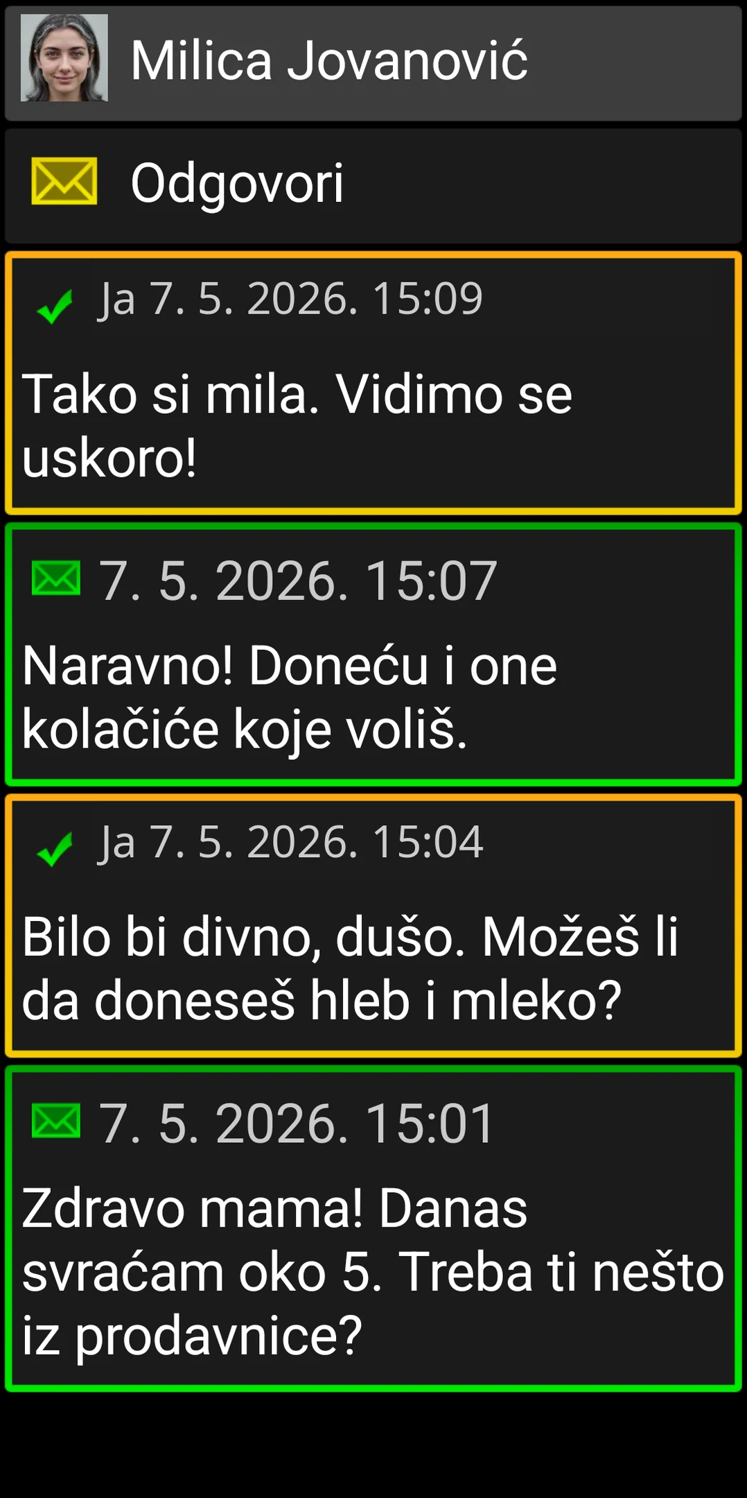 BIG SMS prepiska sa velikim karticama poruka visokog kontrasta