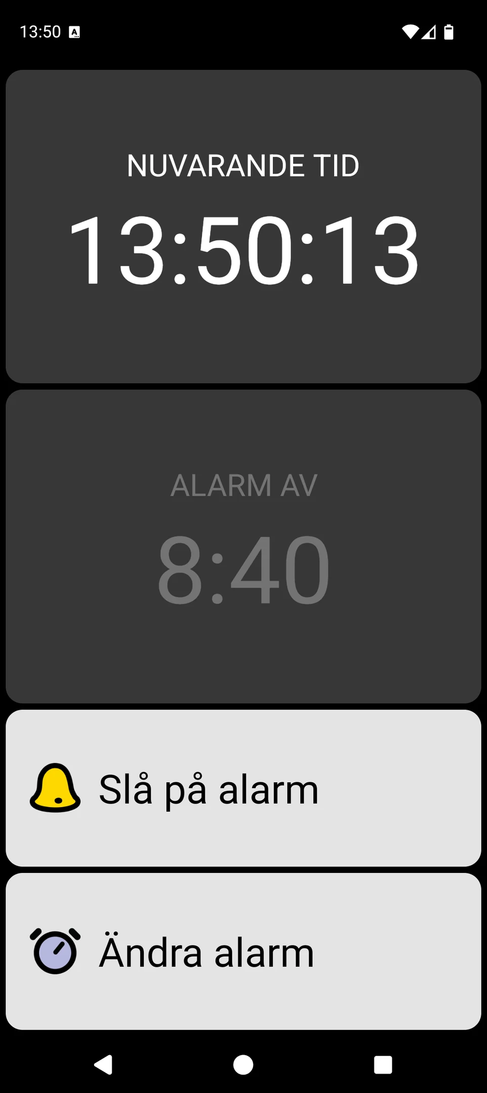 BIG Alarm-skärm med stor klocka och stora larmkontroller
