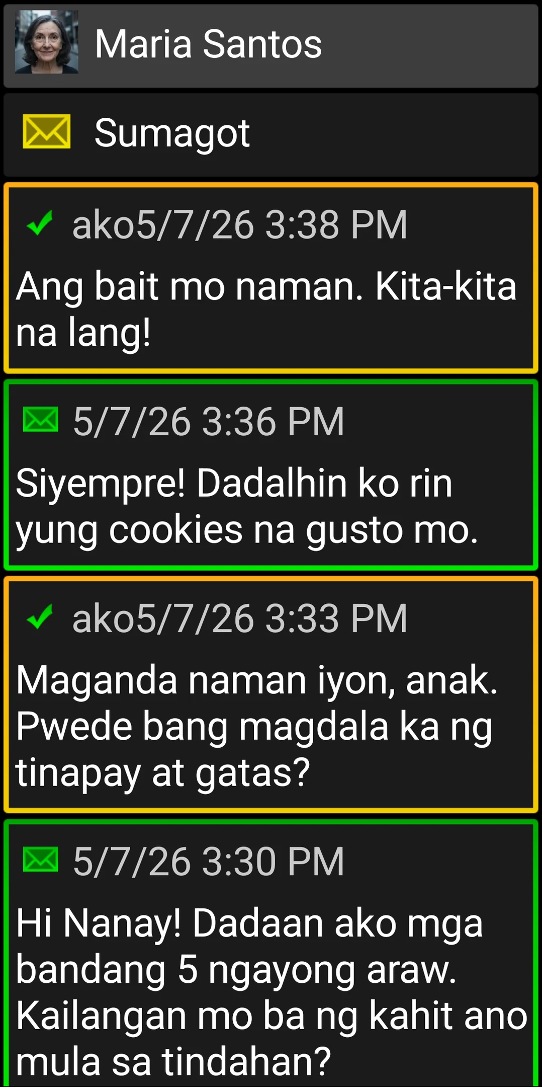 Conversation sa BIG SMS na may malalaki at high-contrast na message card