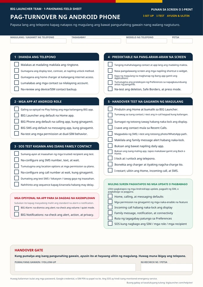 Preview ng 1-pahinang checklist para sa pag-turnover ng Android phone