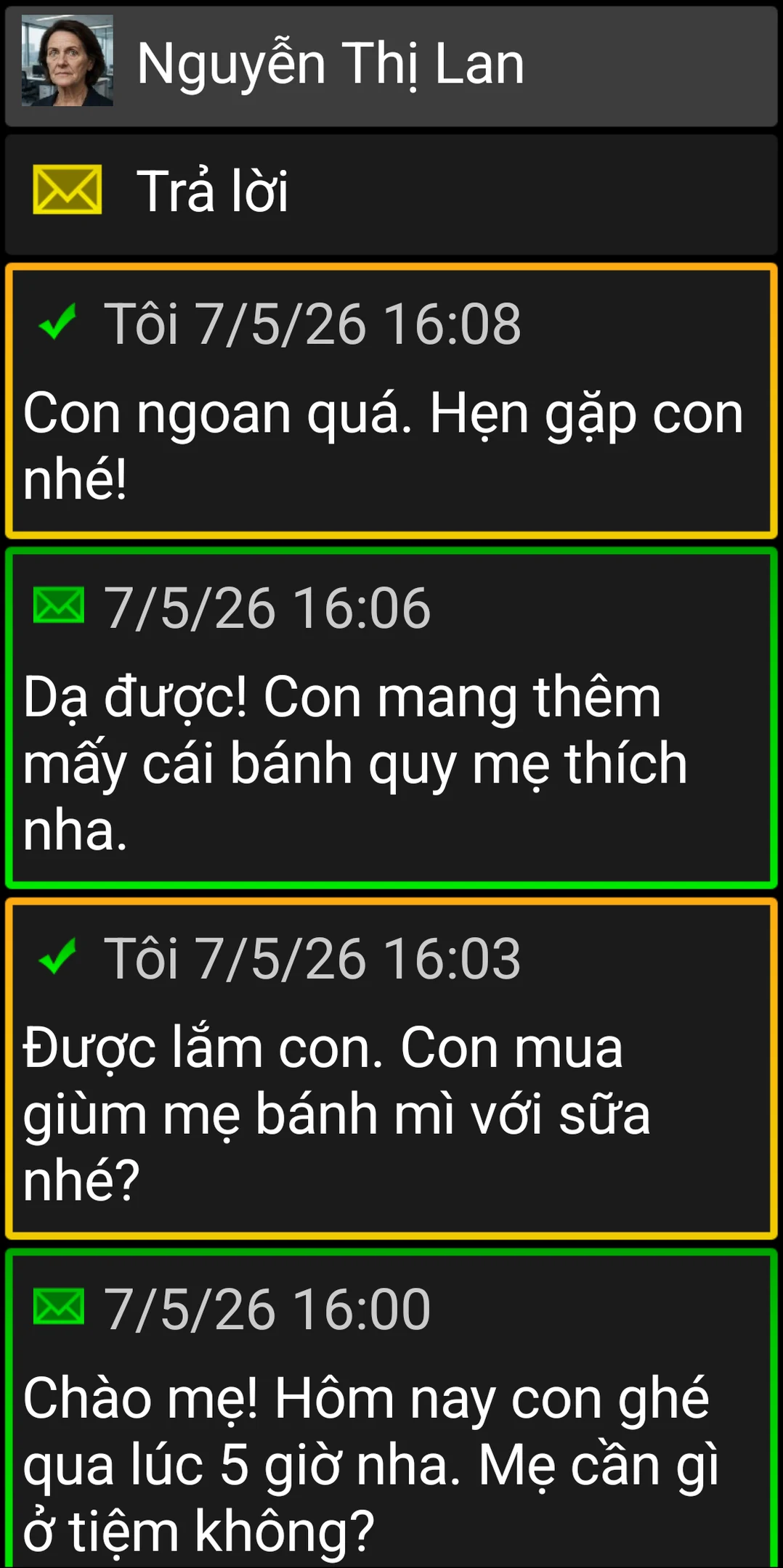 Cuộc trò chuyện BIG SMS với các thẻ tin nhắn lớn có độ tương phản cao