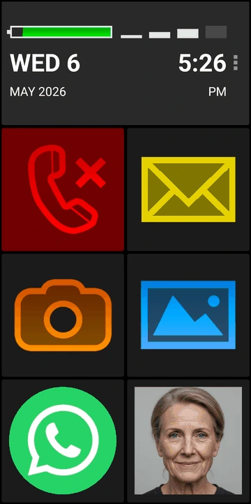 BIG Launcher Home screen with large high-contrast buttons