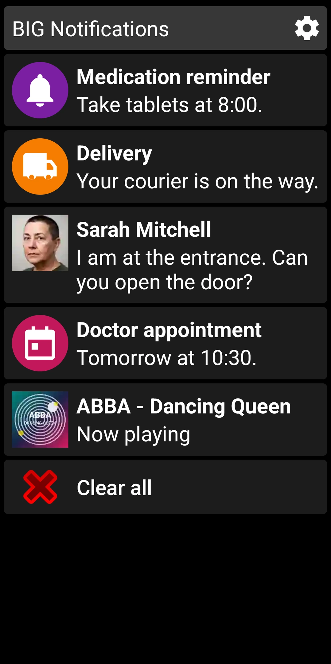 BIG Notifications list showing enlarged Android notifications