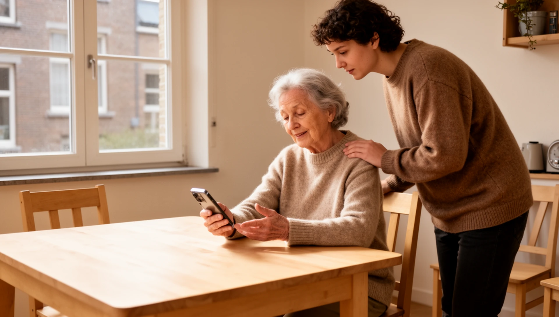 Open een familie WhatsApp-chat via een grote knop op het startscherm