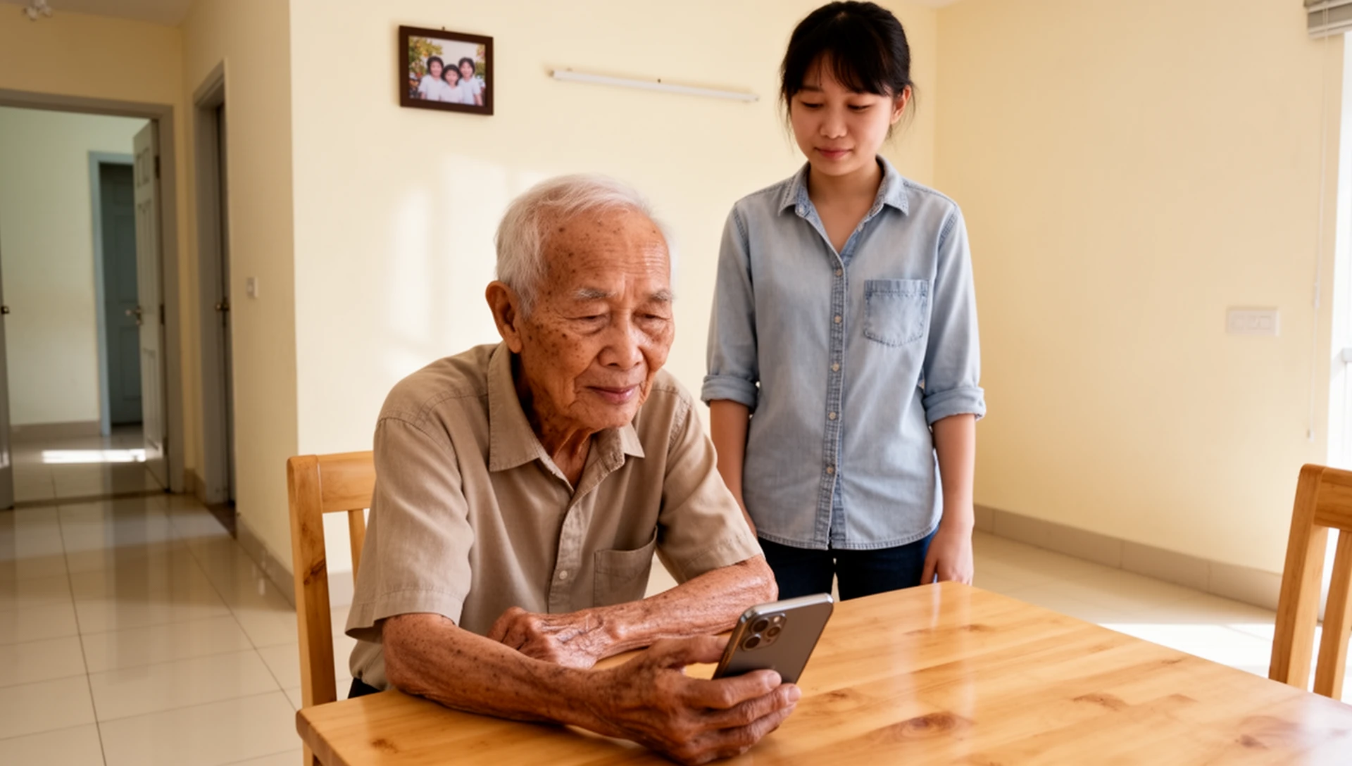Mở cuộc trò chuyện WhatsApp gia đình từ nút màn hình chính lớn